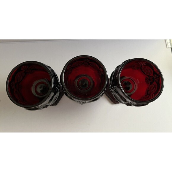 Vintage Avon 1876 Cape Cod Ruby Red Cordial Wine Glasses Footed Stem 4.5" Set/3 - Picture 5 of 6